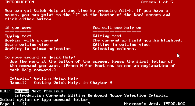 Microsoft Word 3.0 for DOS - Help